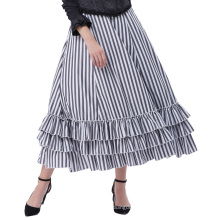 Belle Poque Retro Vintage Gothic Style Black & White Stripes Bustle Skirt BP000354-1